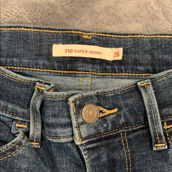 Levi's 710 Super Skinny Distressed Blue Jeans - Picture 2 of 6